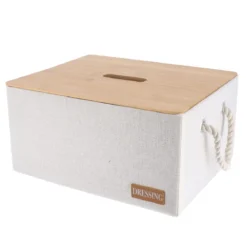 PANIERE RECTANGLE EN POLY COUV BAMBOU 35X28X17.5CM BLANC
