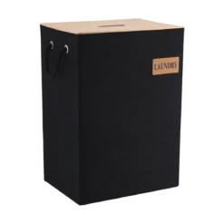 PANIERE RECTANGLE EN POLY COUV BAMBOU 34X26X48CM NOIR