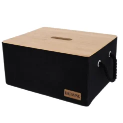 PANIERE RECTANGLE EN POLY COUV BAMBOU 35X28X17.5CM NOIR