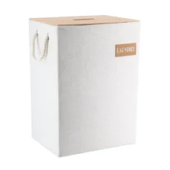 PANIERE RECTANGLE EN POLY COUV BAMBOU 34X26X48CM BLANC