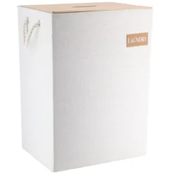 PANIERE RECTANGLE EN POLY COUV BAMBOU 40X30X56CM BLANC