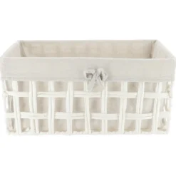 PANIERE RECTANGLE 40X23X19CM BLANC TISSU LIN