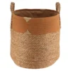 PANIERE RONDE COTON ET JONC DE MER S 42X48CM NAT ET CAMEL