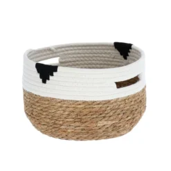PANIERE RONDE COTON ET JONC DE MER 26X17CM NAT ET BLANC