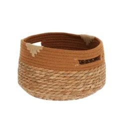 PANIERE RONDE COTON ET JONC DE MER 26X17CM NAT ET CAMEL