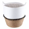 PANIERE RONDE DECO POMPONS D.37X43CM BLANC NATUREL
