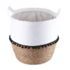 PANIERE RONDE DECO POMPONS D.42X48CM BLANC NATUREL