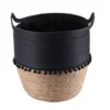 PANIERE RONDE DECO POMPONS D.42X48CM NOIR NATUREL