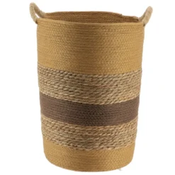 PANIERE RONDE MATIERE VEGETALE ET PAPIER 35X45CM CAMEL