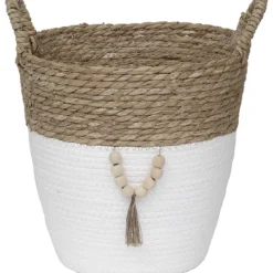 PANIERE RONDE MATIERE VEGETALE DECO D.31X30CM NATUREL BLANC