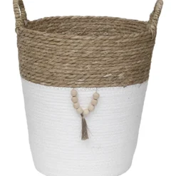 PANIERE RONDE MATIERE VEGETALE D.38X35CM NATUREL BLANC