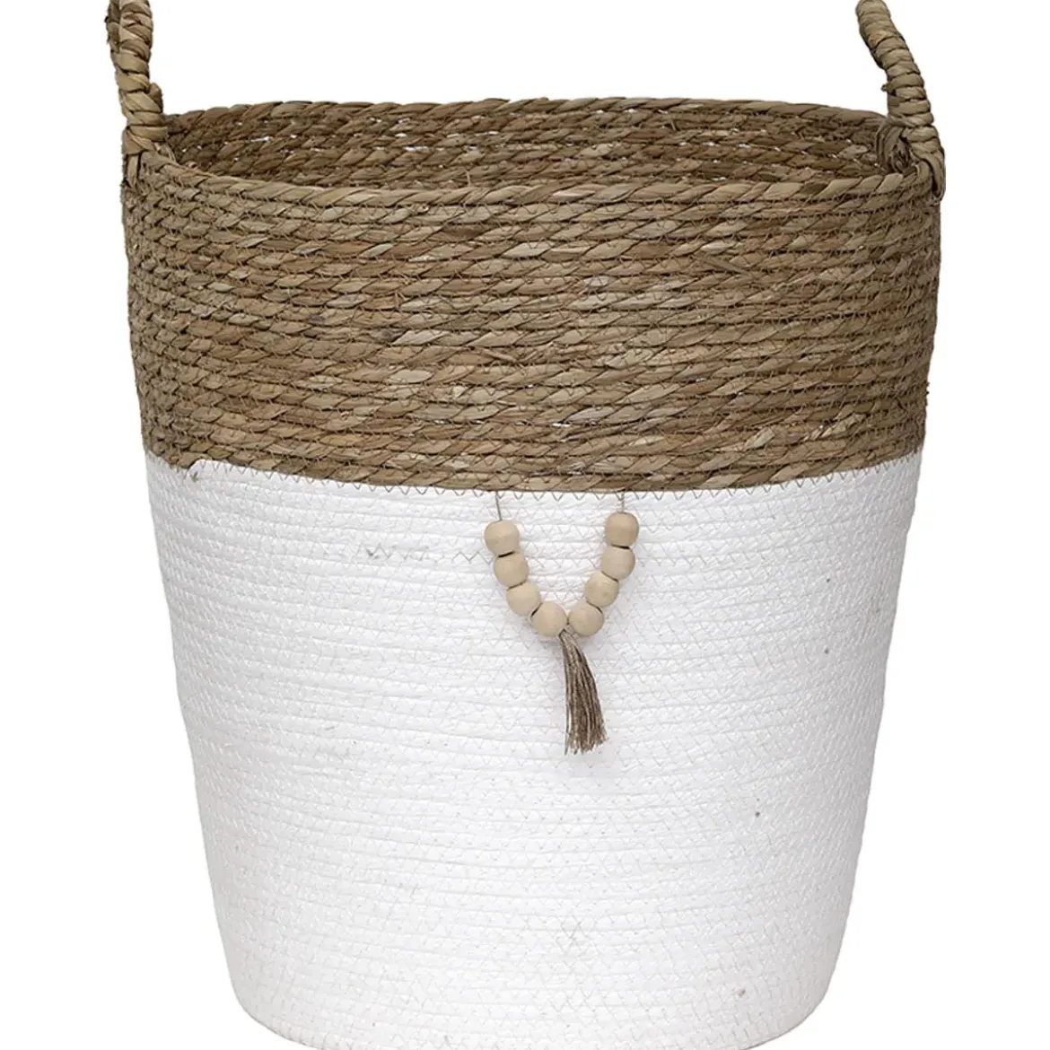 PANIERE RONDE MATIERE VEGETALE DECO D.45X40CM NATUREL BLANC