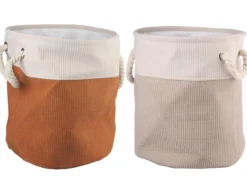 PANIERE DECORATIVE RONDE VELOURS COTELE TAILLE S 30X35CM