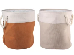 PANIERE DECORATIVE RONDE VELOURS COTELE TAILLE M 35X40CM