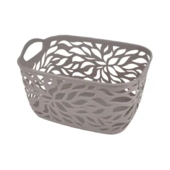PANIERE MOTIF VEGETAL PLASTIQUE 14L 35X25CM TAUPE