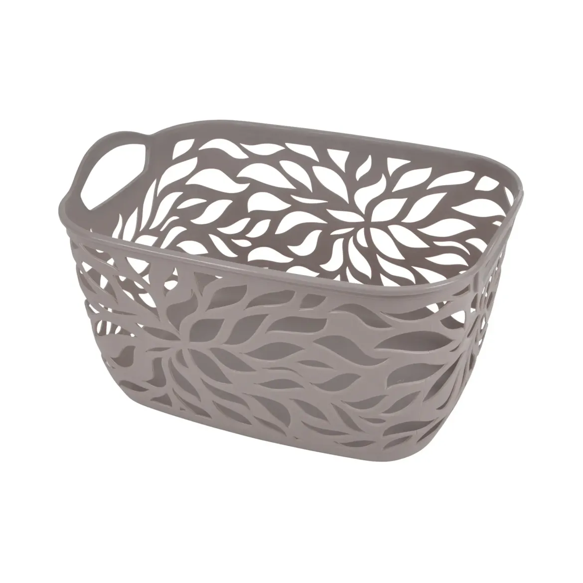 PANIERE MOTIF VEGETAL PLASTIQUE 14L 35X25CM TAUPE