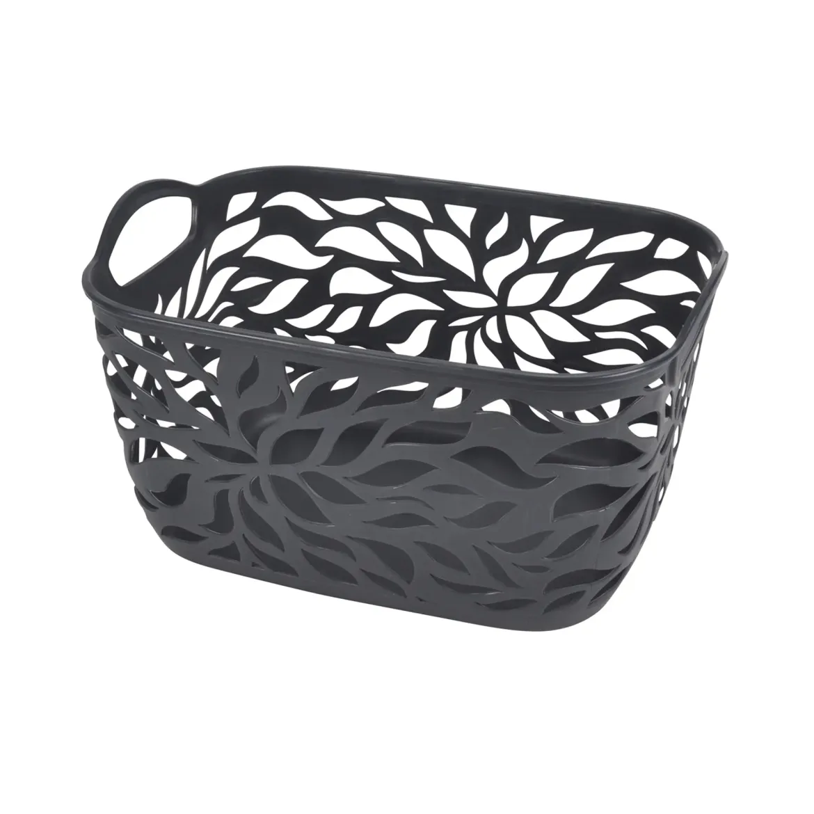 PANIERE MOTIF VEGETAL PLASTIQUE 14L 35X25CM ANTHRACITE