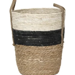 PANIERE RONDE MATIERE VEGETALE D.38X32CM NOIR NATUREL