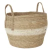 PANIER FIBRE VEGETAL ANSE ET BANDE BEIGE 33X26CM