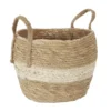 PANIER FIBRE VEGETAL ANSE ET BANDE BEIGE 25X19CM
