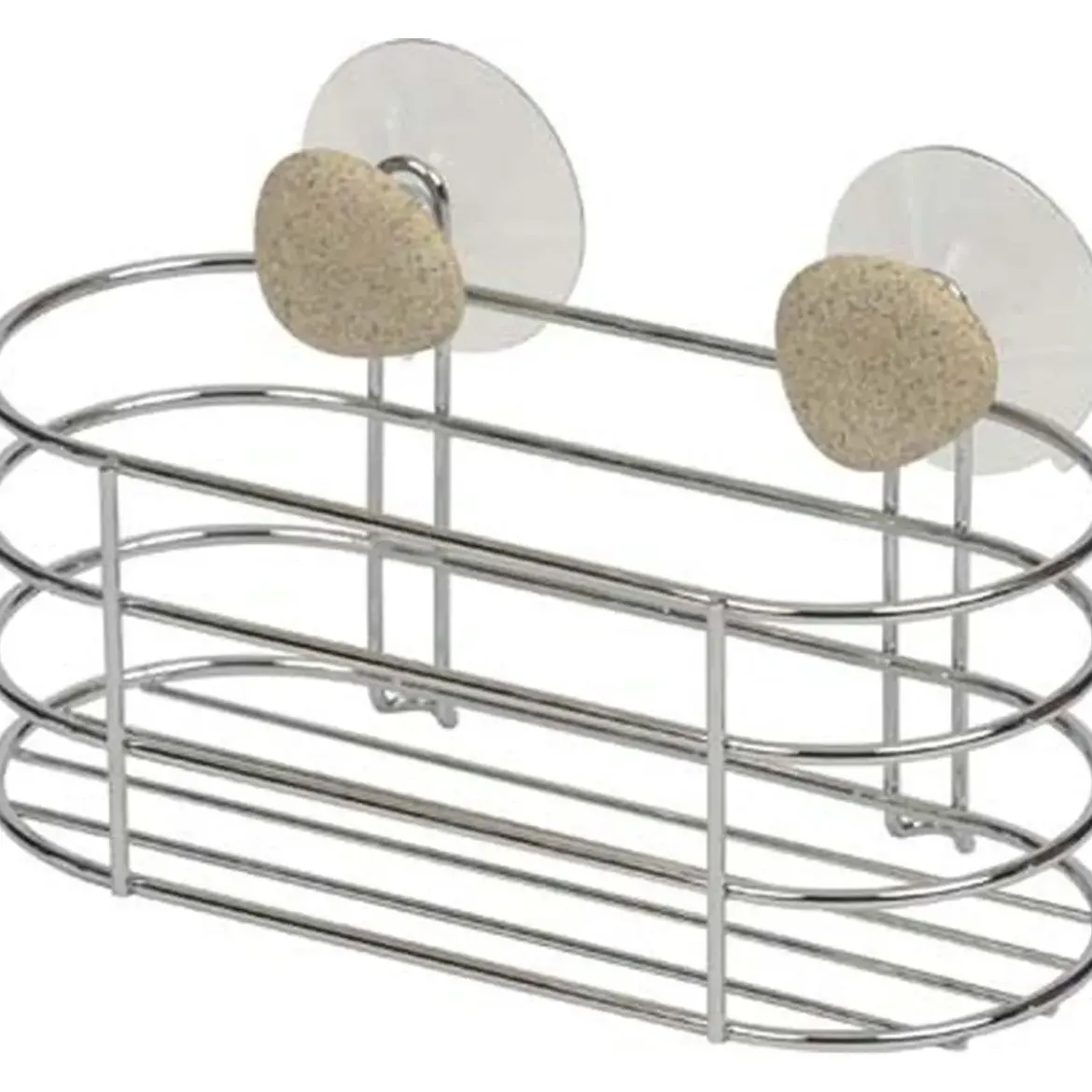 PANIER OVAL METAL SUR 2 VENTOUSES 2 DECO GALET GRIS