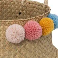PANIER PLIABLE ROSEAU POMPONS D.33CM