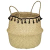 PANIER PLI POMPONS NOIR ALINA D.30X37CM