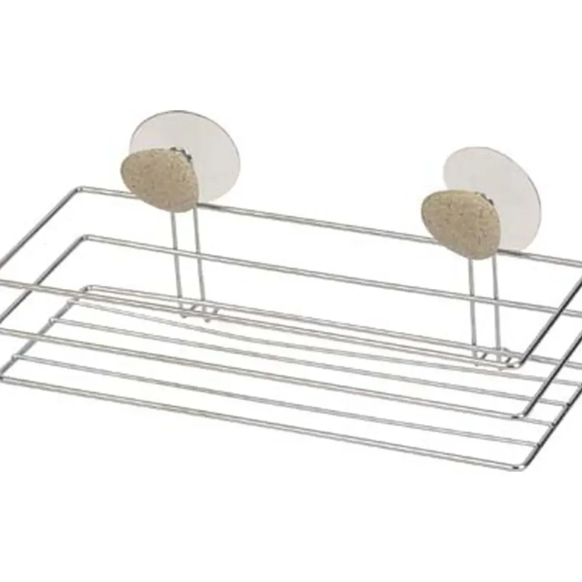 PANIER RECTANGULAIRE METAL 2 VENTOUSES 2 DECO GALET GRIS