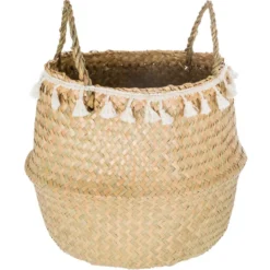 PANIER SEAGRASS PLI POMPONS D.31X27CM
