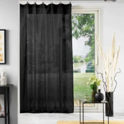 PANNEAU ANNEAUX 140X240CM VOILE TISSE LINKA NOIR