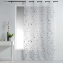 PANNEAU A OEILLETS 140X240CM PETITE FLEUR BLANC GRIS