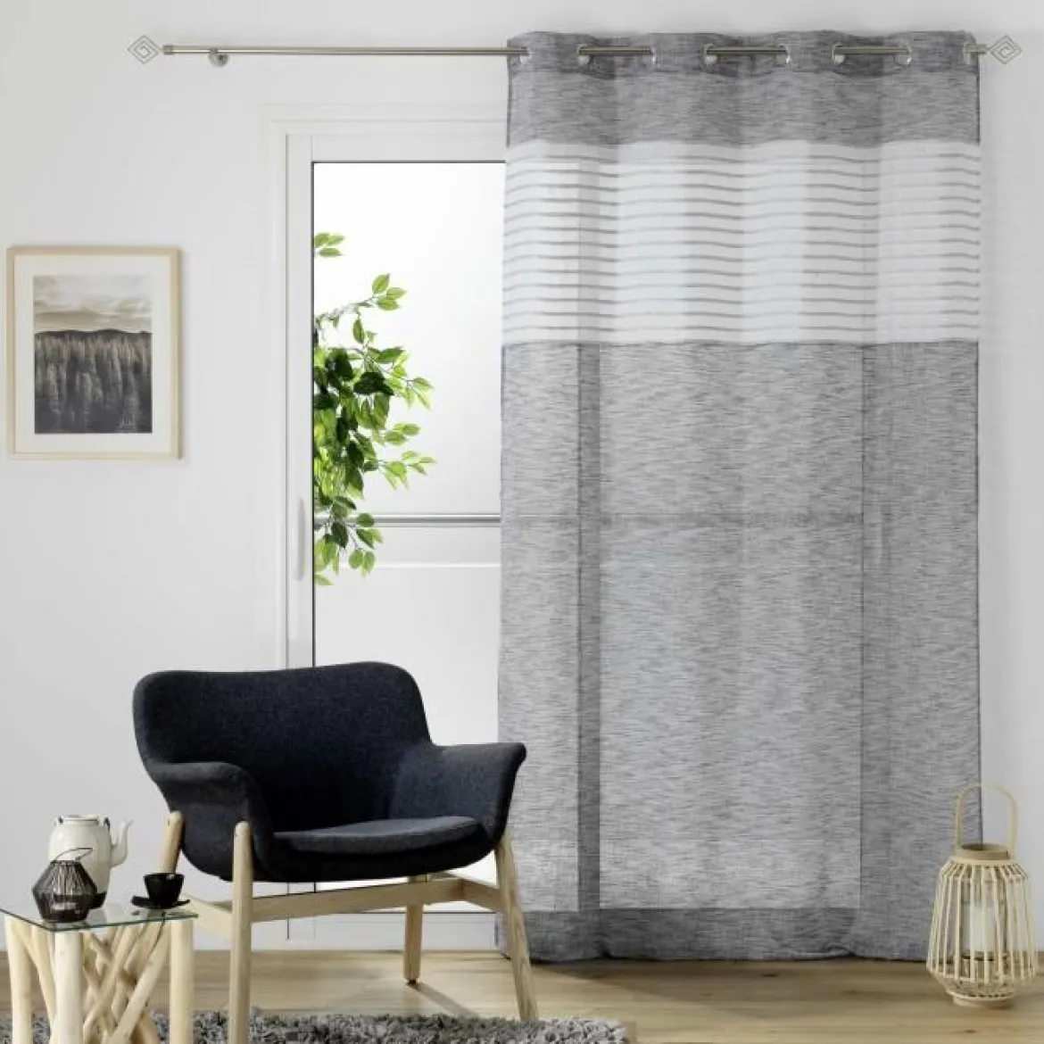 PANNEAU A OEILLETS 140 X 240CM RAYE SICILIA ANTHRACITE