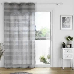 PANNEAU A OEILLETS 140X240CM TISSE BAYADERE PALERMA GRIS