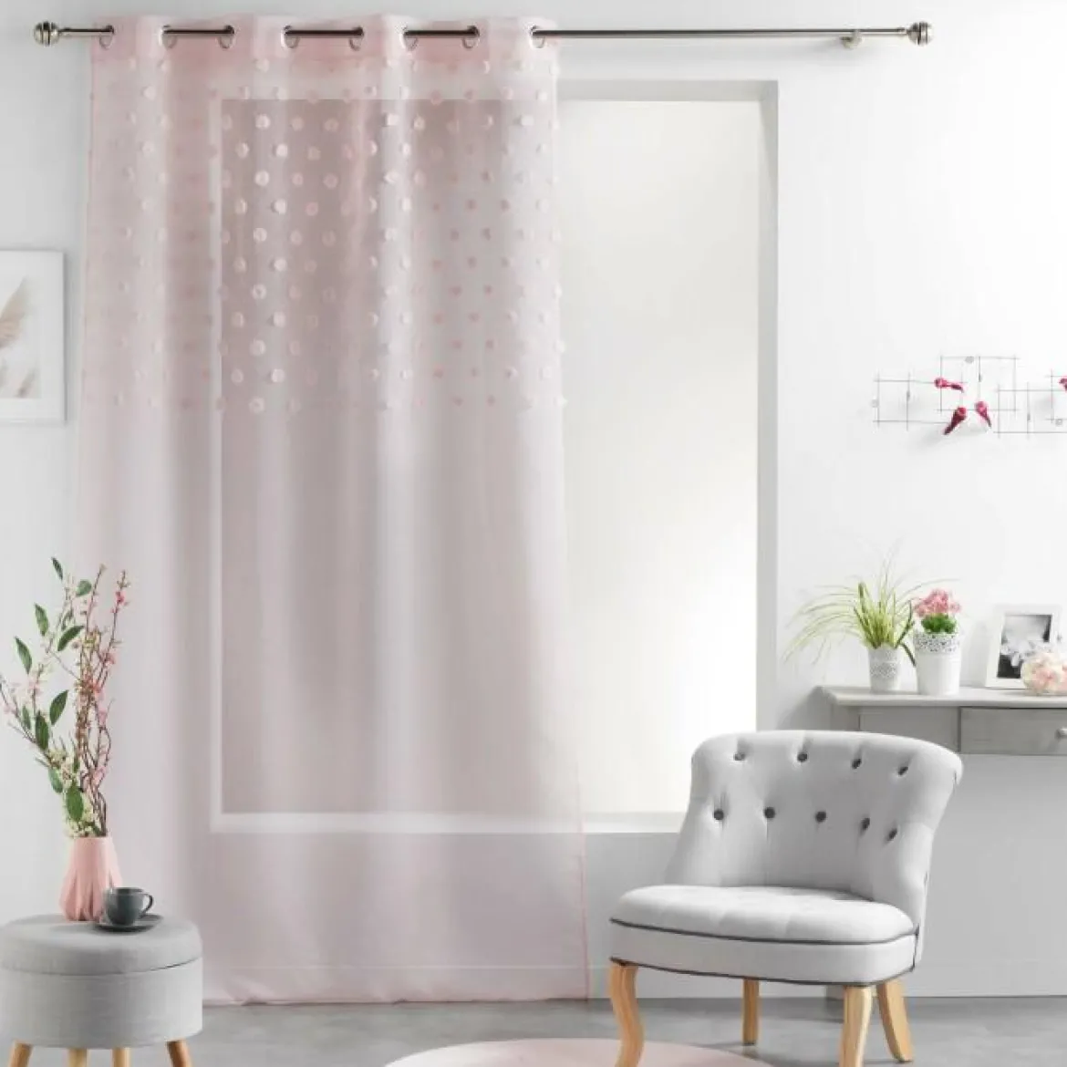 PANNEAU A OEILLETS 140X240CM TOP POMPONS MELUSINE ROSE