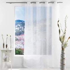 PANNEAU A OEILLETS 140X240CM VOILE SABLE SALINA BLANC