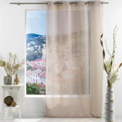 PANNEAU A OEILLETS 140X240CM VOILE SABLE SALINA LIN