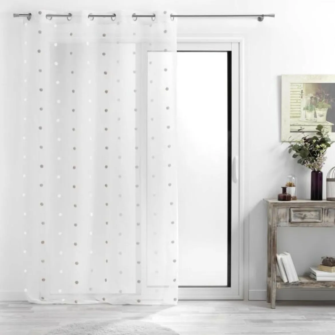 PANNEAU OEILLETS 140X240CM BRODE LORNA BLANC