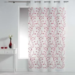 PANNEAU OEILLETS 140X240CM BRODE PETITE FLEUR BLANC ROUGE