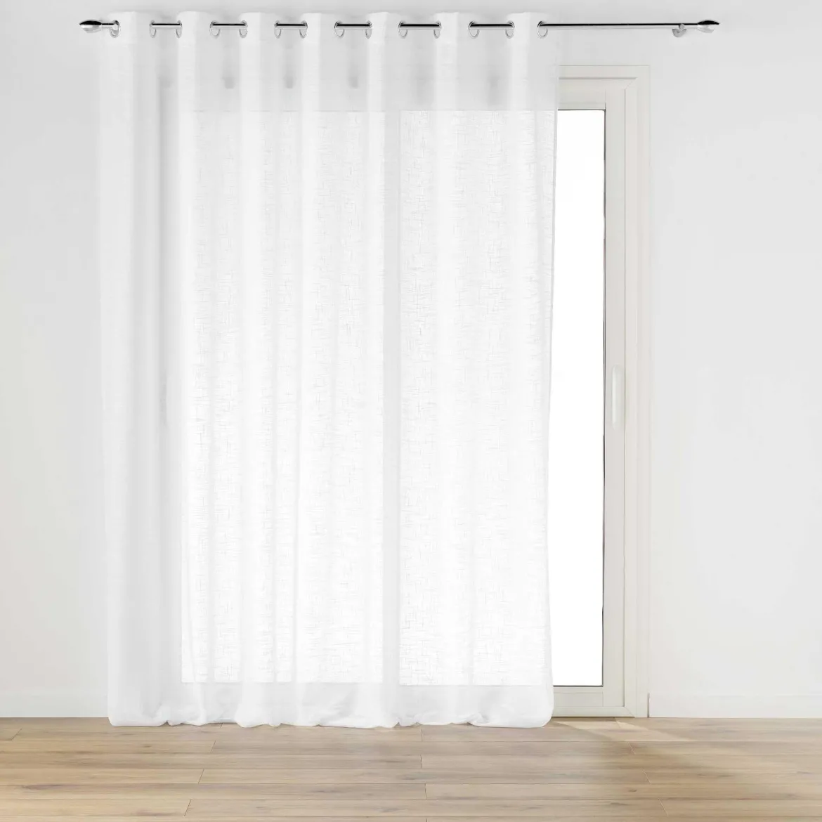 PANNEAU OEILLETS 240X240CM EFFET LIN TISSE HALTONA BLANC