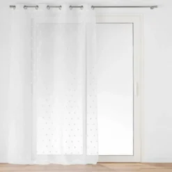 PANNEAU OEILLETS 140X240CM VOILE SABLE ET POMPONS POMPINOU