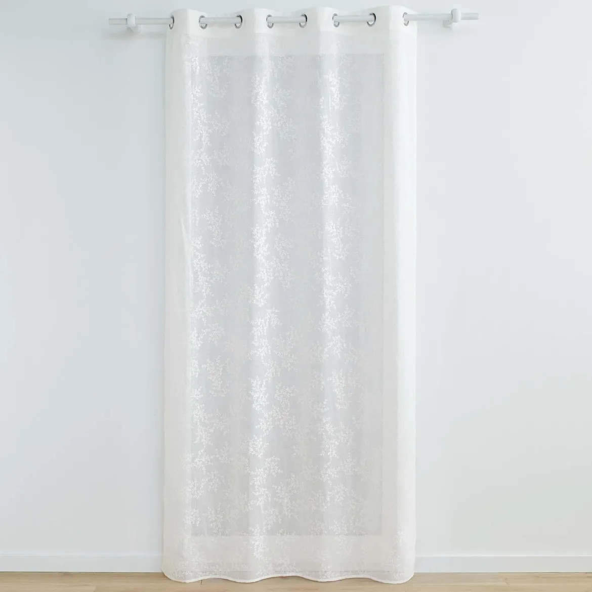 PANNEAU OEILLETS 140X240CM VOILE TISSE APPLIQUE KARLA BLANC