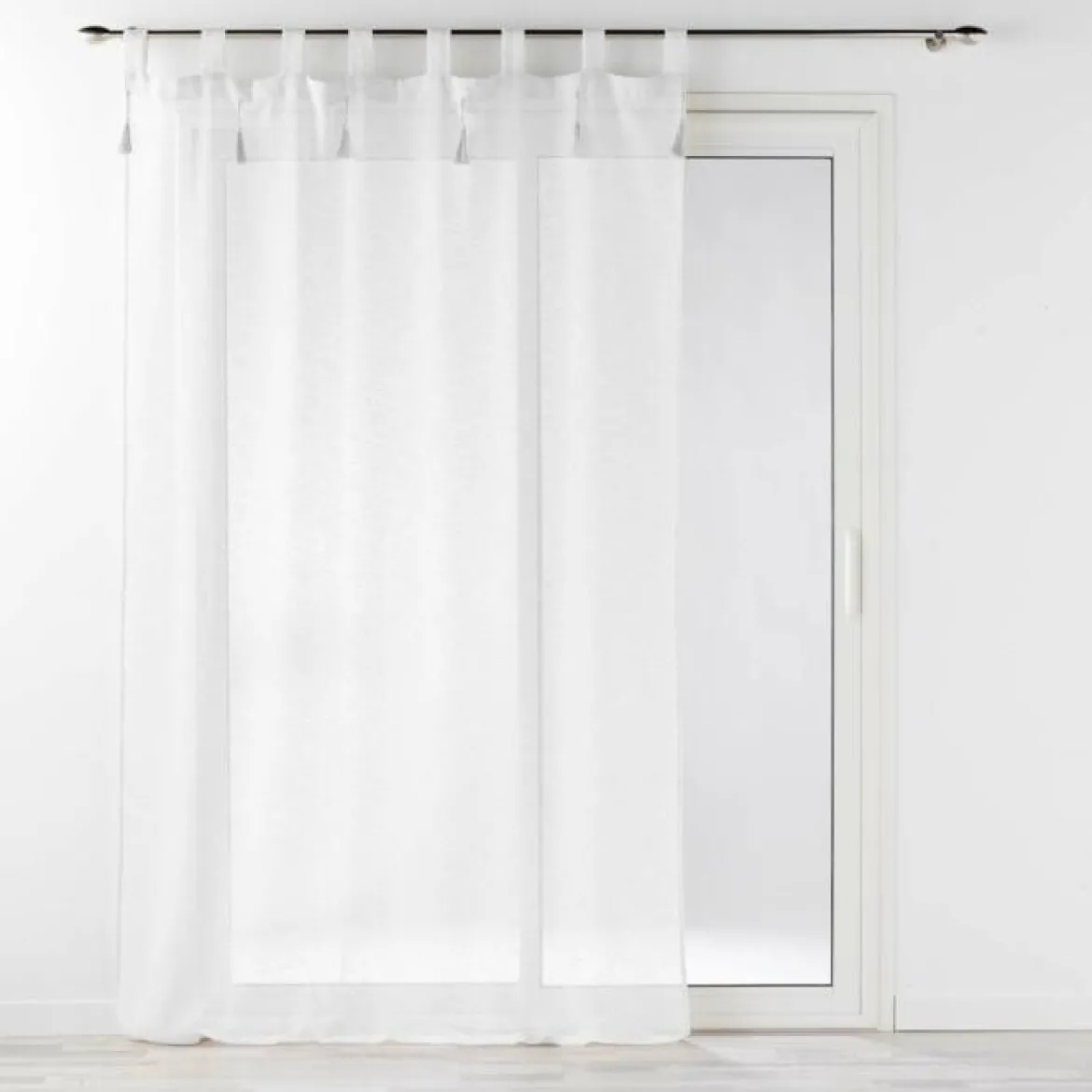 PANNEAU PASSANTS ET POMPONS 140X240CM LIN TISSE DALILA BLANC