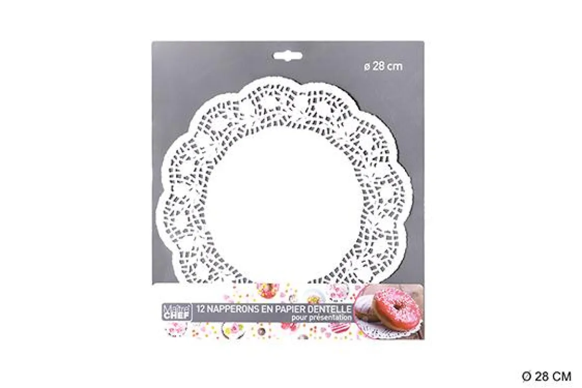 PAPIER DENTELLE ROND 28CM BLANC X12PCS