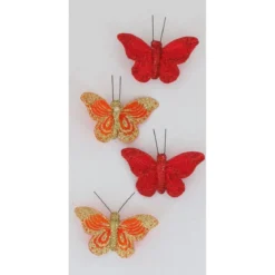 PAPILLON PLUME AIMANT X 4 KOH SAMUI ROUGE ORANGE