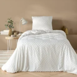 PARURE 2 P. 140X200CM MICROFIBRE UNIE TUFTEE HELTIE BLANC