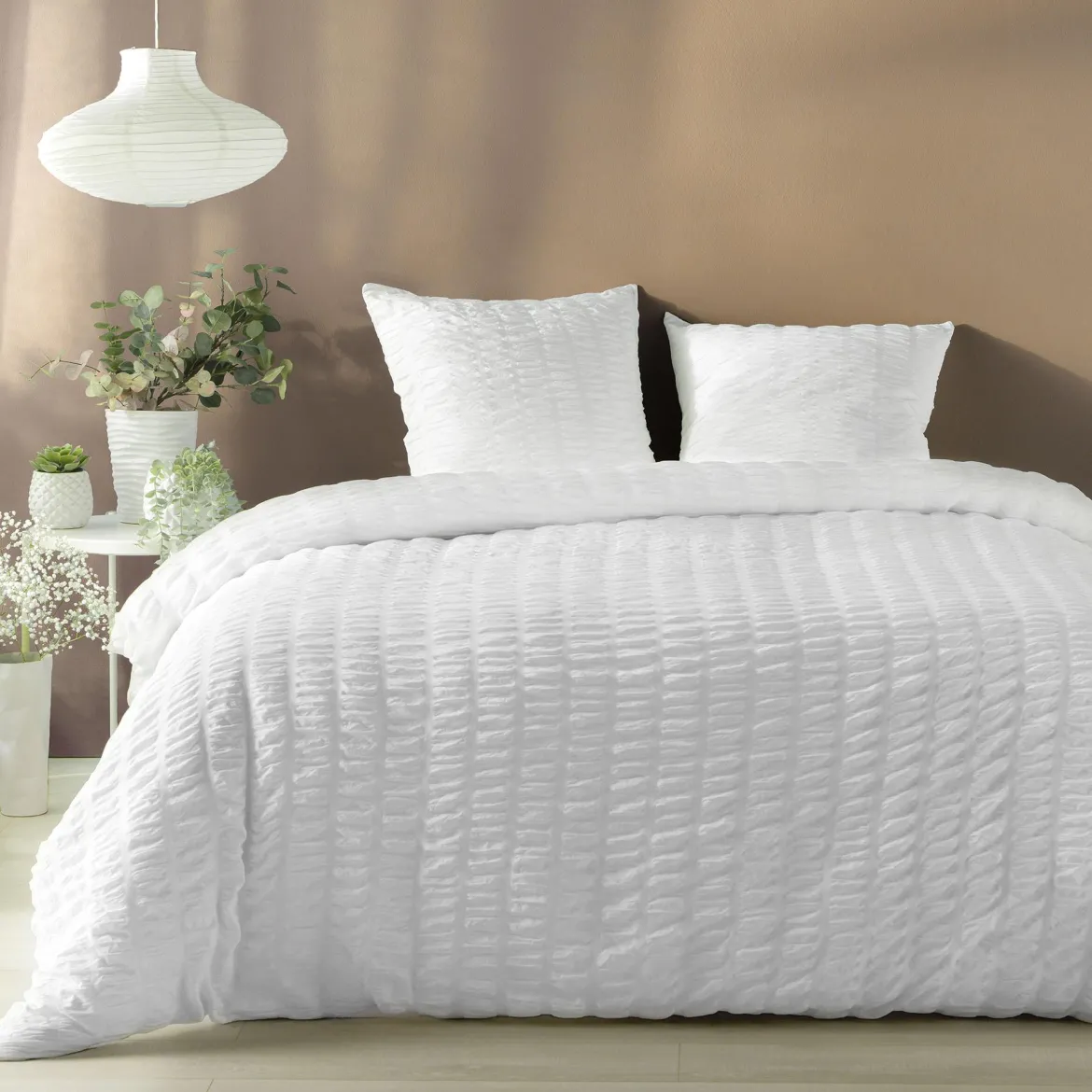 PARURE 3 PIECES 240X220CM MICROFIBRE UNIE PLISSEE PLISSIA