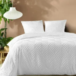 PARURE 3 PIECES 240X220CM UNIE TUFTEE HELTIE BLANC