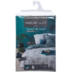 PARURE IMPRIMEE JUNGLE NOIR ET BLANC 260X240CM