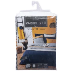 PARURE IMPRIMEE RAYURE ETHNIQUE BLEU 240X220CM