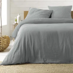 PARURE 240X220CM GAZE COTON UNI 57 FILS ANGELIA GRIS